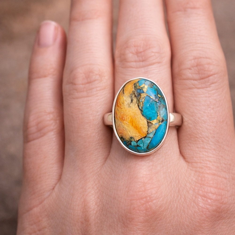 Dahlia Turquoise Statement Ring Sterling Silver โ Large Oval Cabochon NEW 7 #526 - Picture 3 of 7